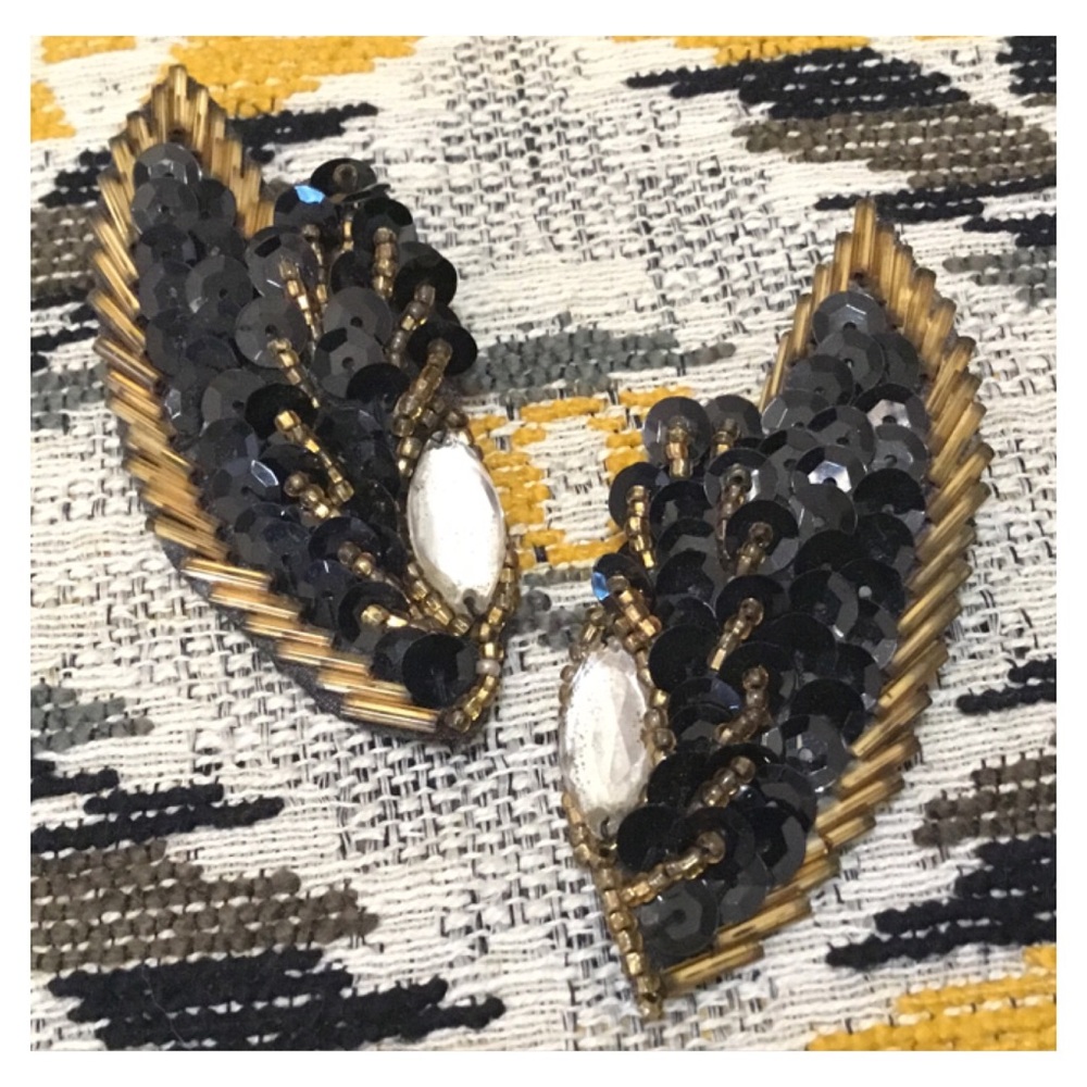 New Handmade Flashy Black Wings Clip Style Earrings